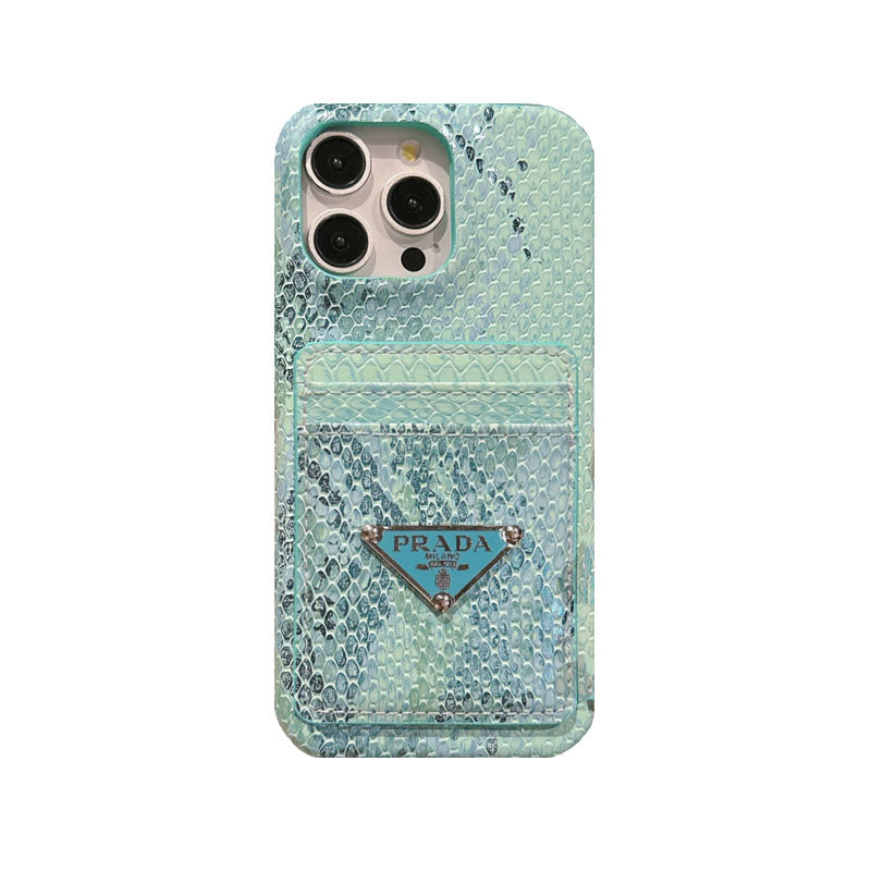 LEATHER SERPENTINE PR PHONE CASE WITH CARD HOLDER